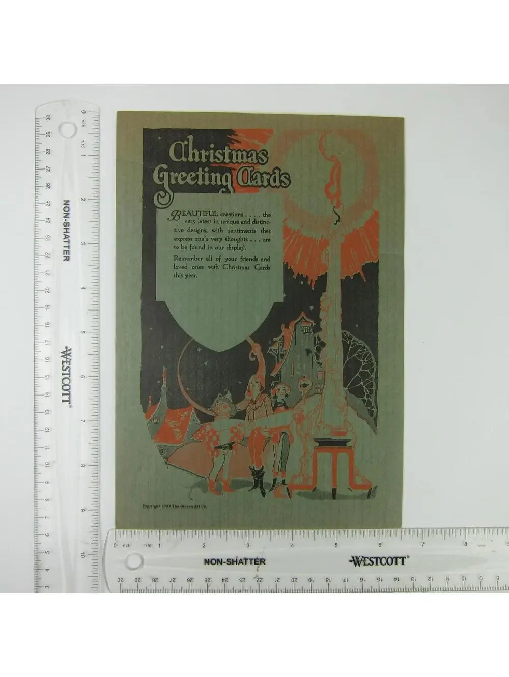 Vintage 1927 Art Deco Christmas Lithograph Paper Bag Gibson Art Co Cincinnati OH